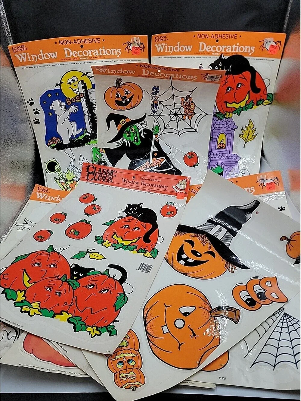 Vintage Halloween Window Clings Decorations Lot Classic Clings Pumpkins Witch Gh